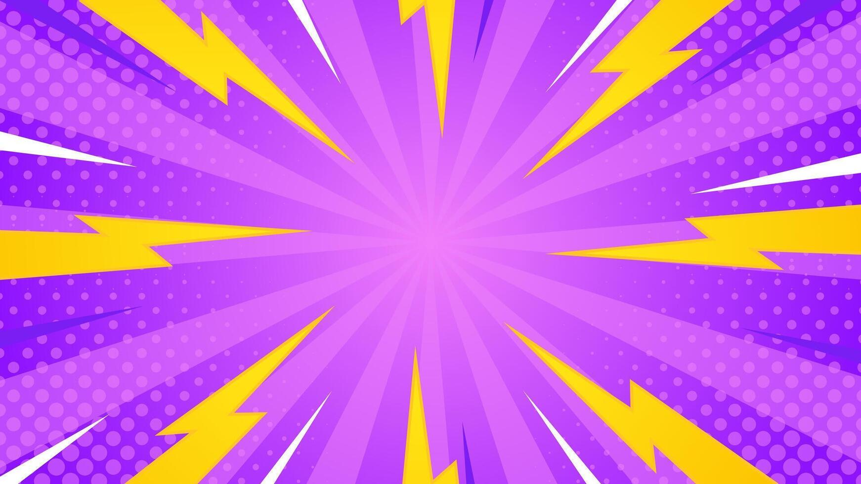 Purple pop art comic sunburst effect background with halftone. Cartoon abstract background. Suitable for templates, sales banners, events, ads, web, and pages vector