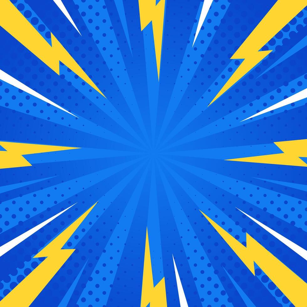 Blue pop art comic sunburst effect background with halftone. Cartoon abstract background. Suitable for templates, sales banners, events, ads, web, and pages vector