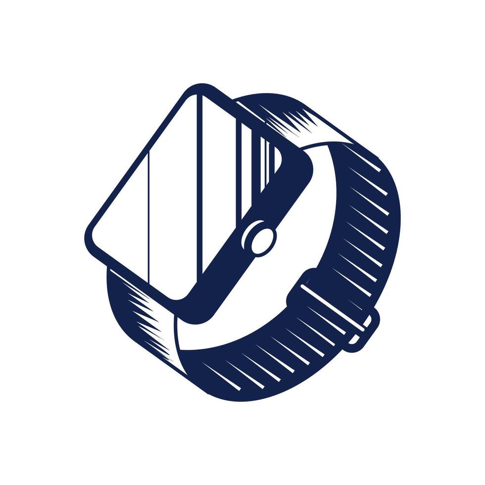 Vintage Retro Monochrome of Smart Watch wristwatch Clock Illustration vector