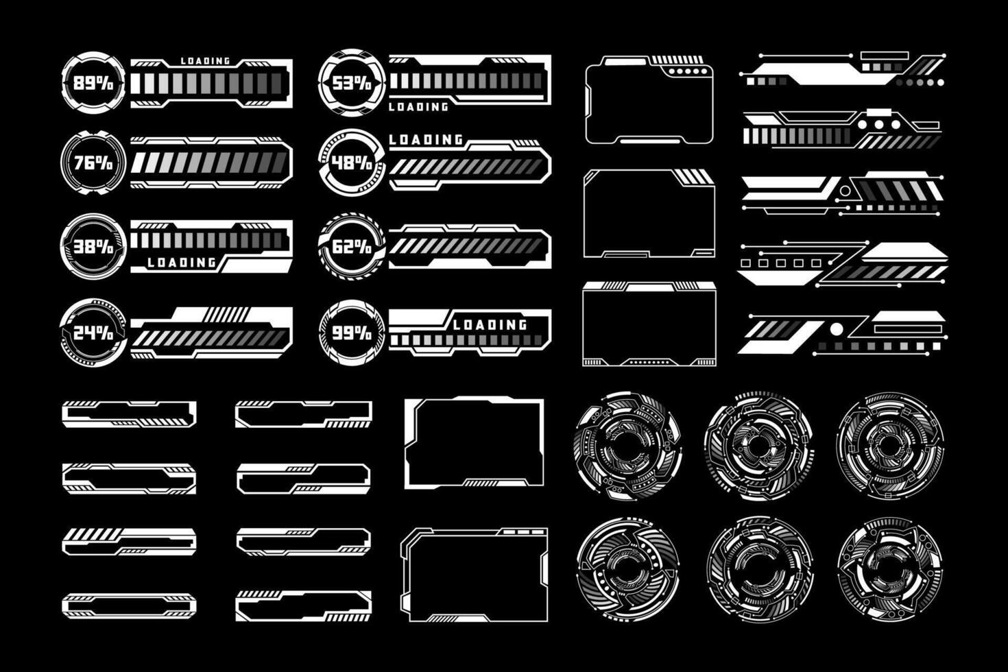 Cyberpunk Interface and Loading Screen Elements. Futuristic HUD Design Set vector
