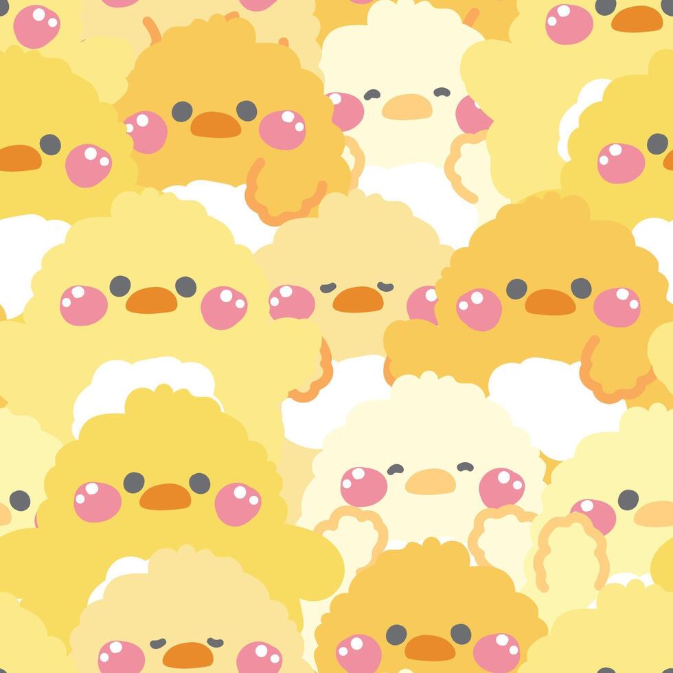 Repeat.Seamless pattern of cute chicken doll in various poses background.Farm animal character cartoon design.Image for card,sticker,paper note,baby vector