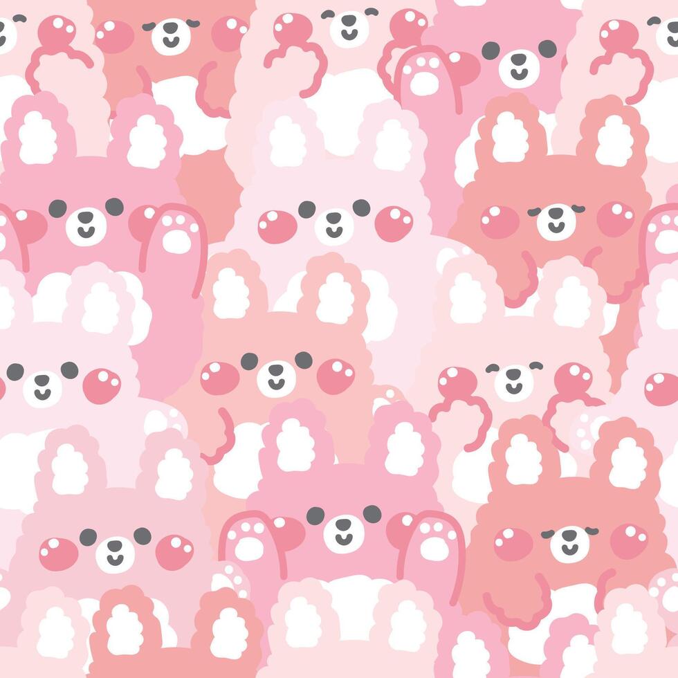 Repeat.Seamless pattern of cute rabbit doll in various poses background.Easter.Bunny.Rodent animal character cartoon design.Image for card,sticker,baby clothing.Kawaii.Illustration. vector