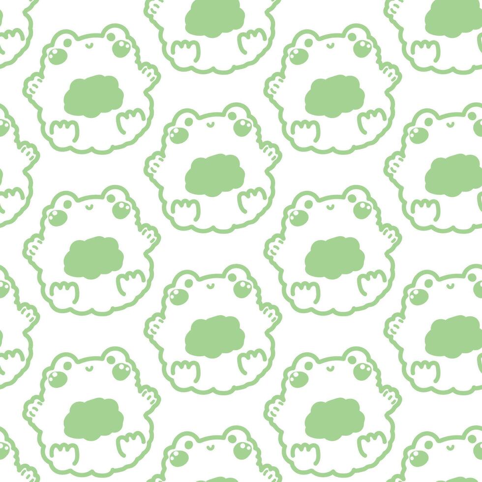 Seamless pattern of cute frog doll green line hand drawn on white background.Reptile animal character cartoon design.Kawaii.Illustration. vector