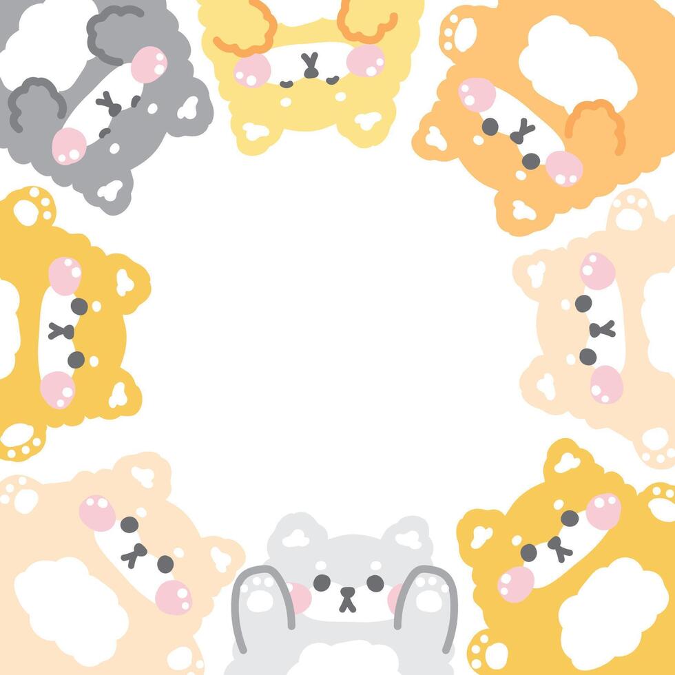 Cute shiba inu dog in various poses frame background.Japanese pet animal character cartoon design.Image for card,sticker,paper note,baby product.Kawaii.Illustration. vector
