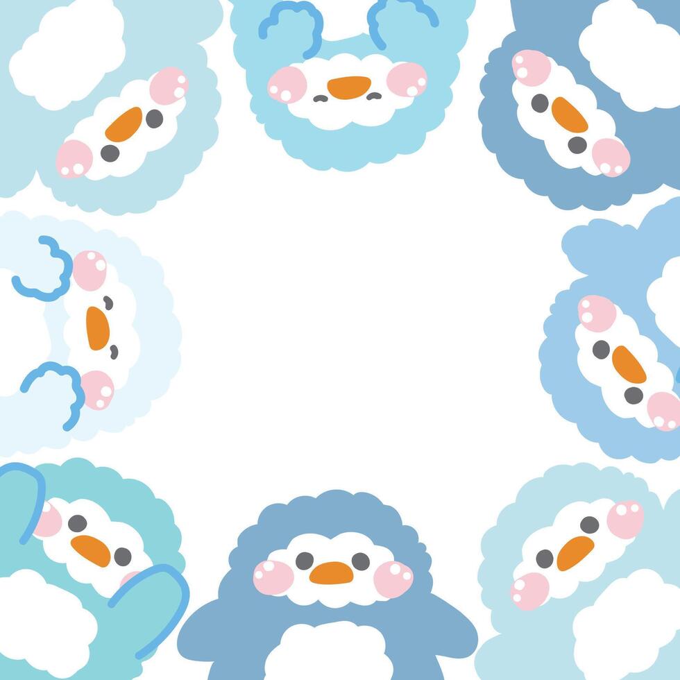 Cute penguin doll in various poses frame background.Bird animal character cartoon design.Image for card,sticker,paper note,baby product.Kawaii.Illustration. vector
