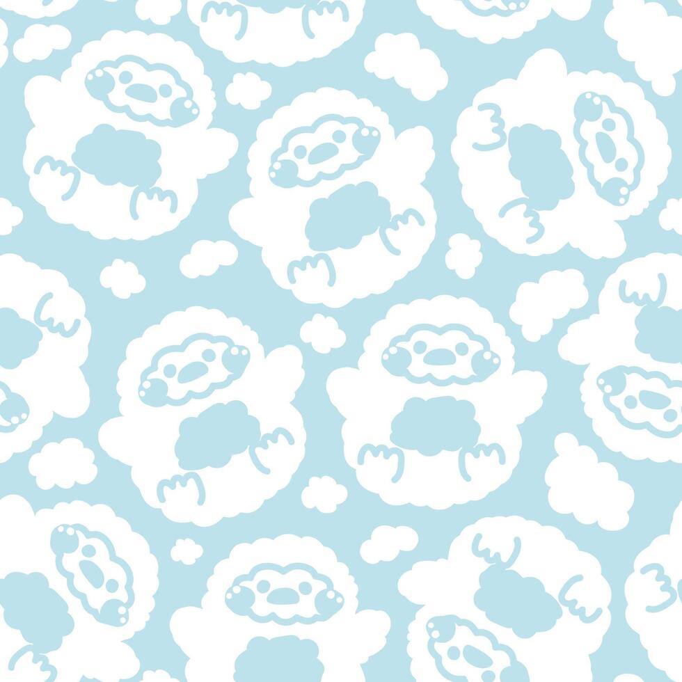 Seamless pattern of cute penguin doll with cloud hand drawn background.Bird animal character cartoon design.Kawaii.Illustration. vector