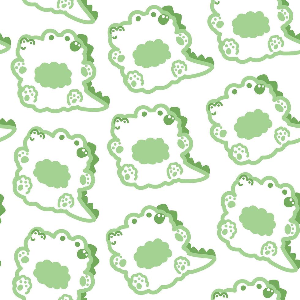 Seamless pattern of cute crocodile doll green line hand drawn on white background.Reptile animal character cartoon design.Kawaii.Illustration. vector
