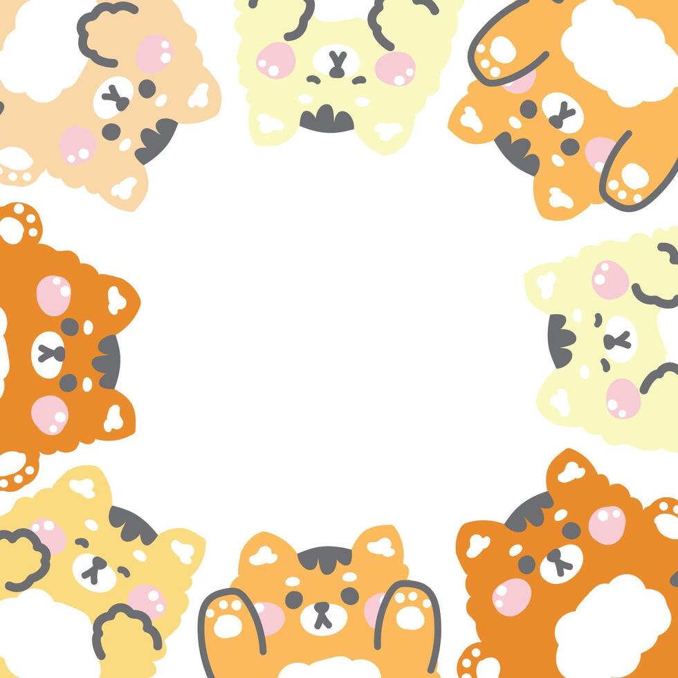 Cute tiger doll in various poses frame background.Wild animal character cartoon design.Image for card,sticker,paper note,baby product.Kawaii.Illustration. vector