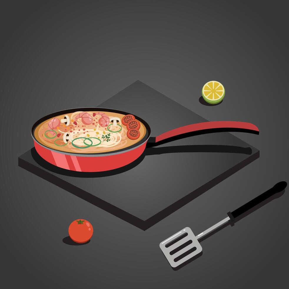 Frying pan food isometry vector
