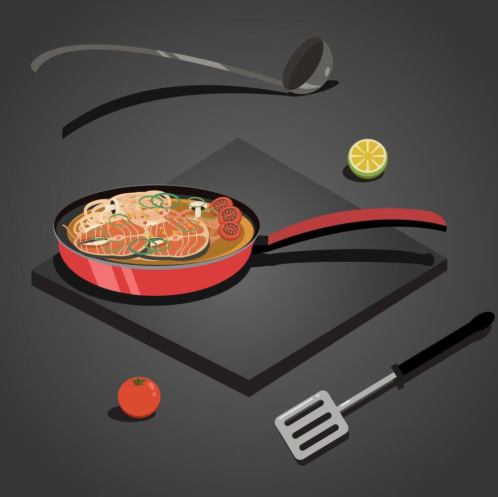 Frying pan food isometry vector