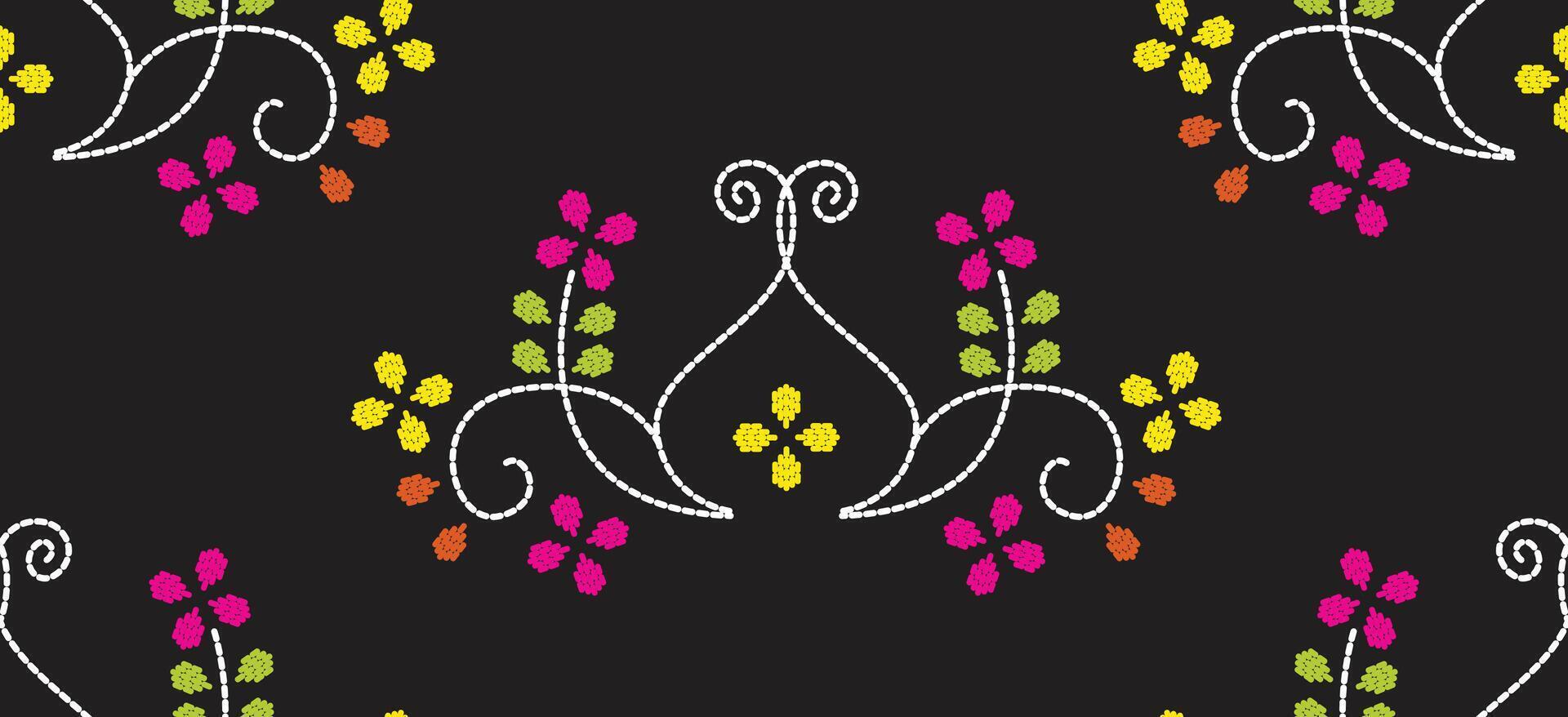 Motif ethnic pattern handmade border beautiful art. Ethnic leaf floral background art. folk embroidery Mexican, Peruvian, Indian, Asia, Turkey Uzbek style. Embroidery pattern design hem skirt. vector
