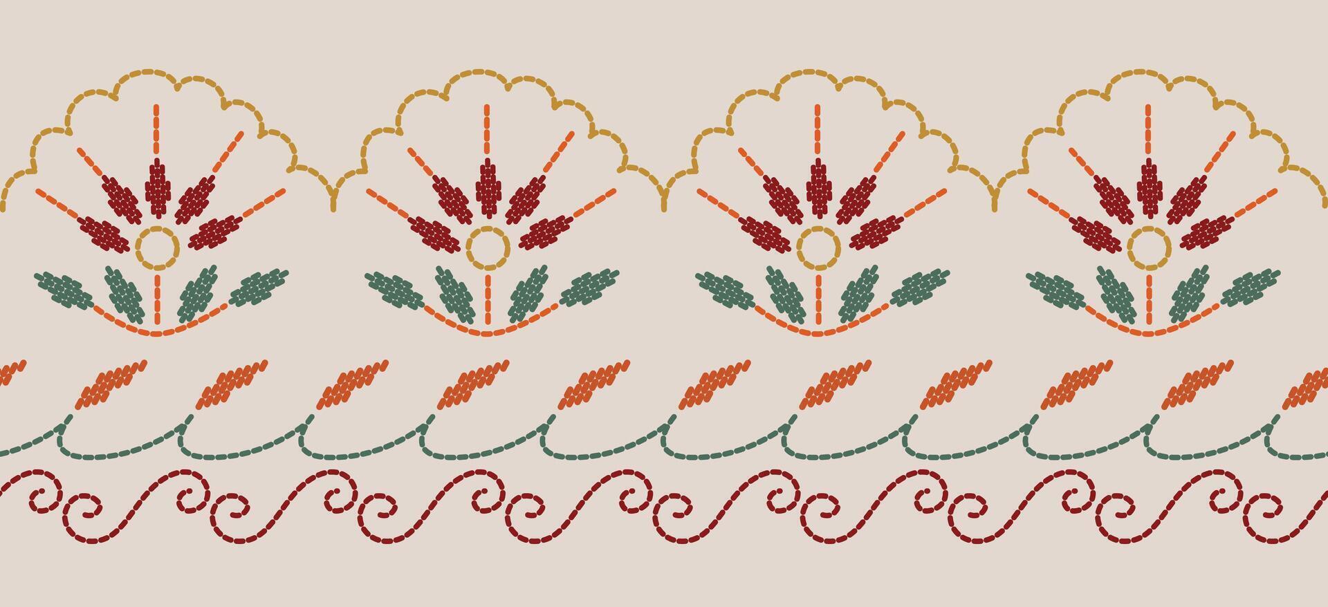 Motif ethnic border beautiful art. Ethnic red floral background art. folk embroidery Mexican, Indian, Asia, Moroccan, Turkey Uzbek style. Embroidery pattern design hem skirt. vector