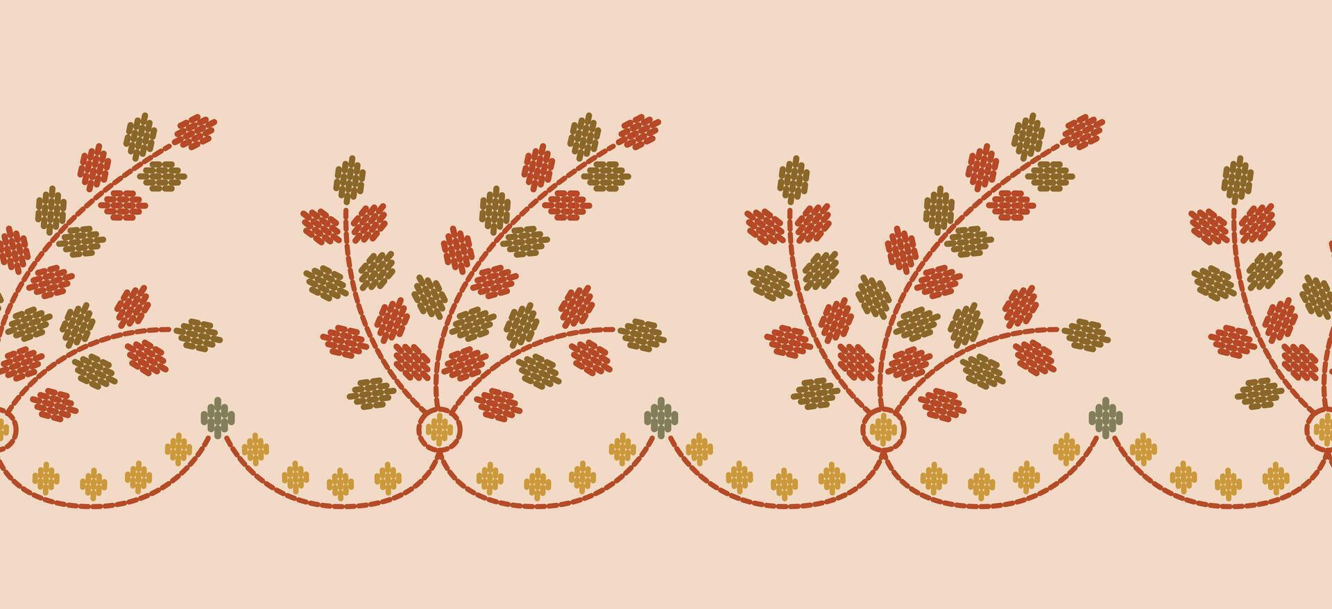 Beautiful Embroidery line leaves. pattern on fabric, embellishing neckline, decorat hem, skirt, adorning sleeves leaves lace embroidery. beautiful branches vines embroidery. Ethnic lace motive. vector