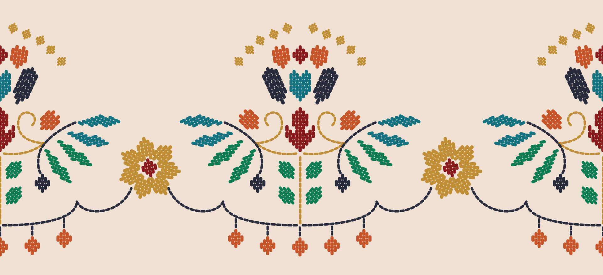 Motif ethnic handmade border beautiful art. Ethnic leaf floral background art. folk embroidery Mexican, Peruvian, Indian, Asia, Moroccan, Turkey Uzbek style. Embroidery pattern design hem skirt. vector