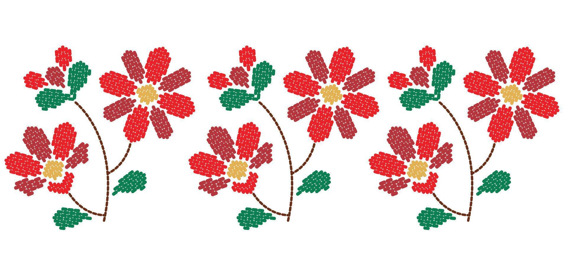 Motif ethnic border beautiful art. Ethnic red floral background art. folk embroidery Mexican, Indian, Asia, Moroccan, Turkey Uzbek style. Embroidery pattern design hem skirt. vector