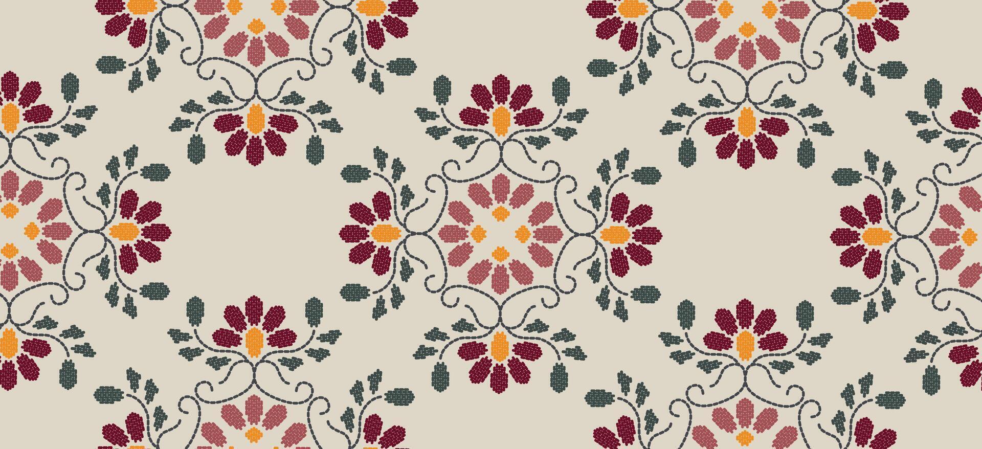 Motif ethnic border beautiful art. Ethnic red floral background art. folk embroidery Mexican, Indian, Asia, Moroccan, Turkey Uzbek style. Embroidery pattern design hem skirt. vector
