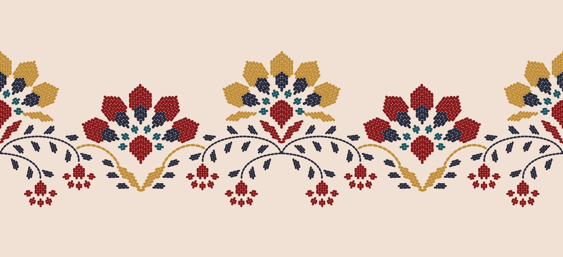 Motif ethnic border beautiful yellow floral art. Ethnic leaf floral background art. folk embroidery Mexican, Peruvian, Indian, Asia, Moroccan, Turkey Uzbek style. Embroidery pattern flowers vector