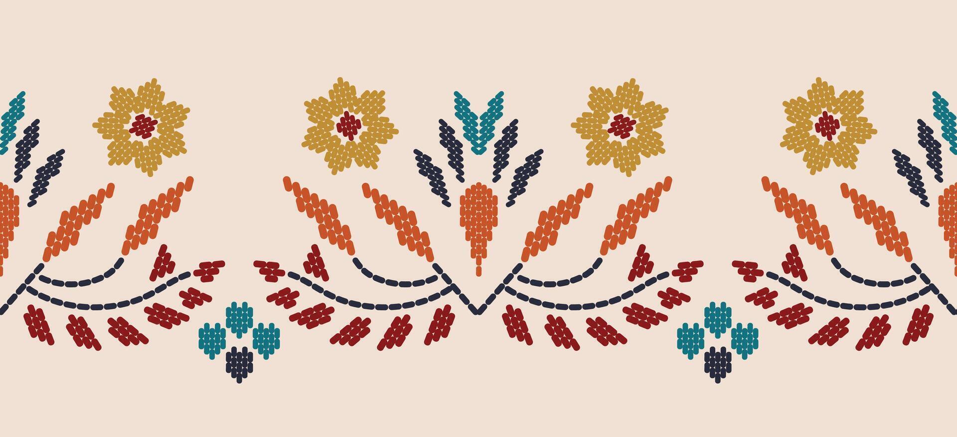 Motif ethnic border beautiful yellow floral art. Ethnic leaf floral background art. folk embroidery Mexican, Peruvian, Indian, Asia, Moroccan, Turkey Uzbek style. Embroidery pattern flowers vector