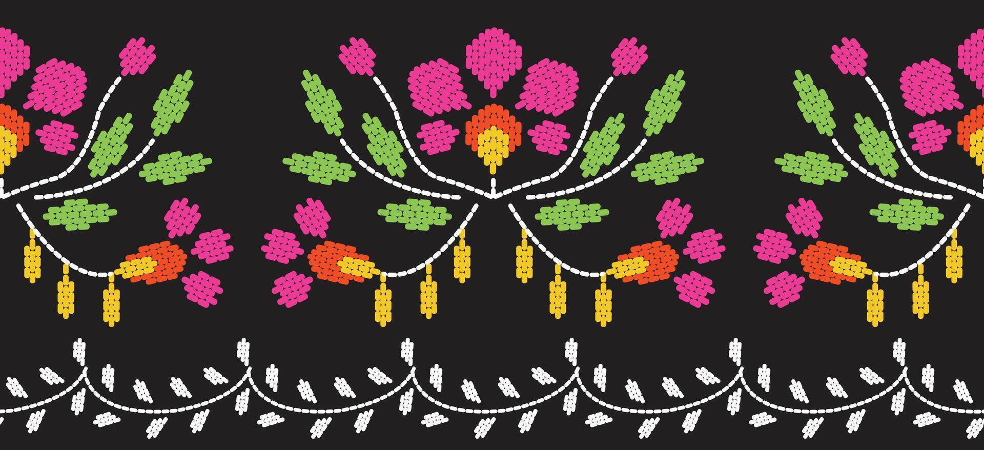 Motif ethnic pattern handmade border beautiful art. Ethnic leaf floral background art. folk embroidery Mexican, Peruvian, Indian, Asia, Turkey Uzbek style. Embroidery pattern design hem skirt. vector