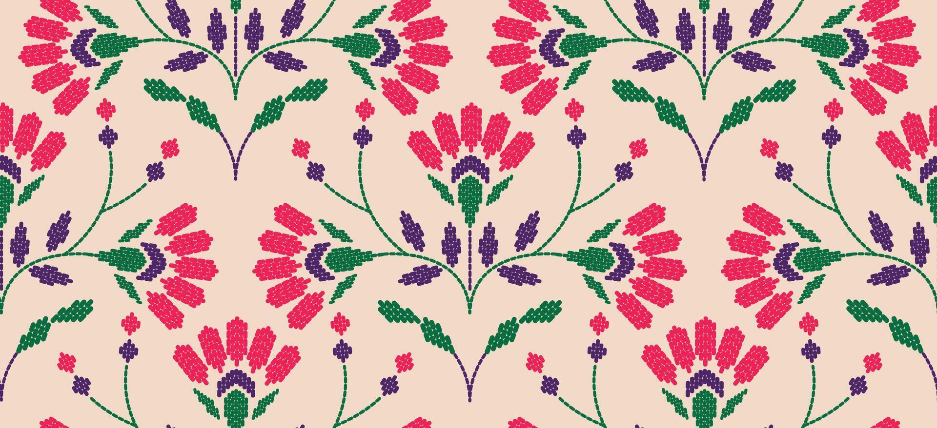 Motif ethnic border beautiful art. Ethnic pink floral background art. folk embroidery Mexican, Indian, Asia, Moroccan, Turkey Uzbek style. Embroidery pattern design hem skirt. vector