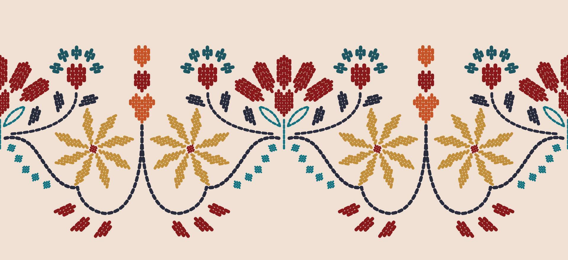 Motif ethnic border beautiful yellow floral art. Ethnic leaf floral background art. folk embroidery Mexican, Peruvian, Indian, Asia, Moroccan, Turkey Uzbek style. Embroidery pattern flowers vector