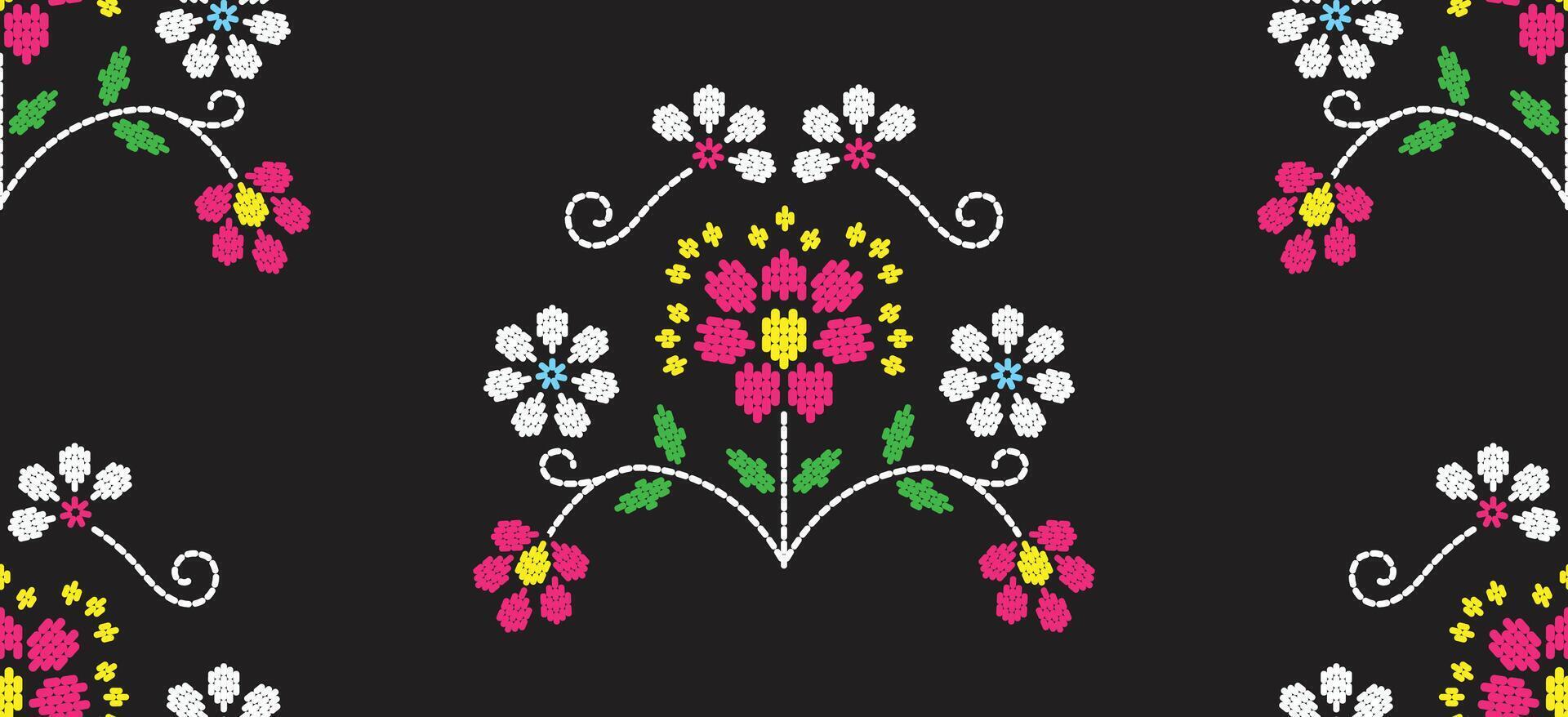 Motif ethnic pattern handmade border beautiful art. Ethnic leaf floral background art. folk embroidery Mexican, Peruvian, Indian, Asia, Turkey Uzbek style. Embroidery pattern design hem skirt. vector