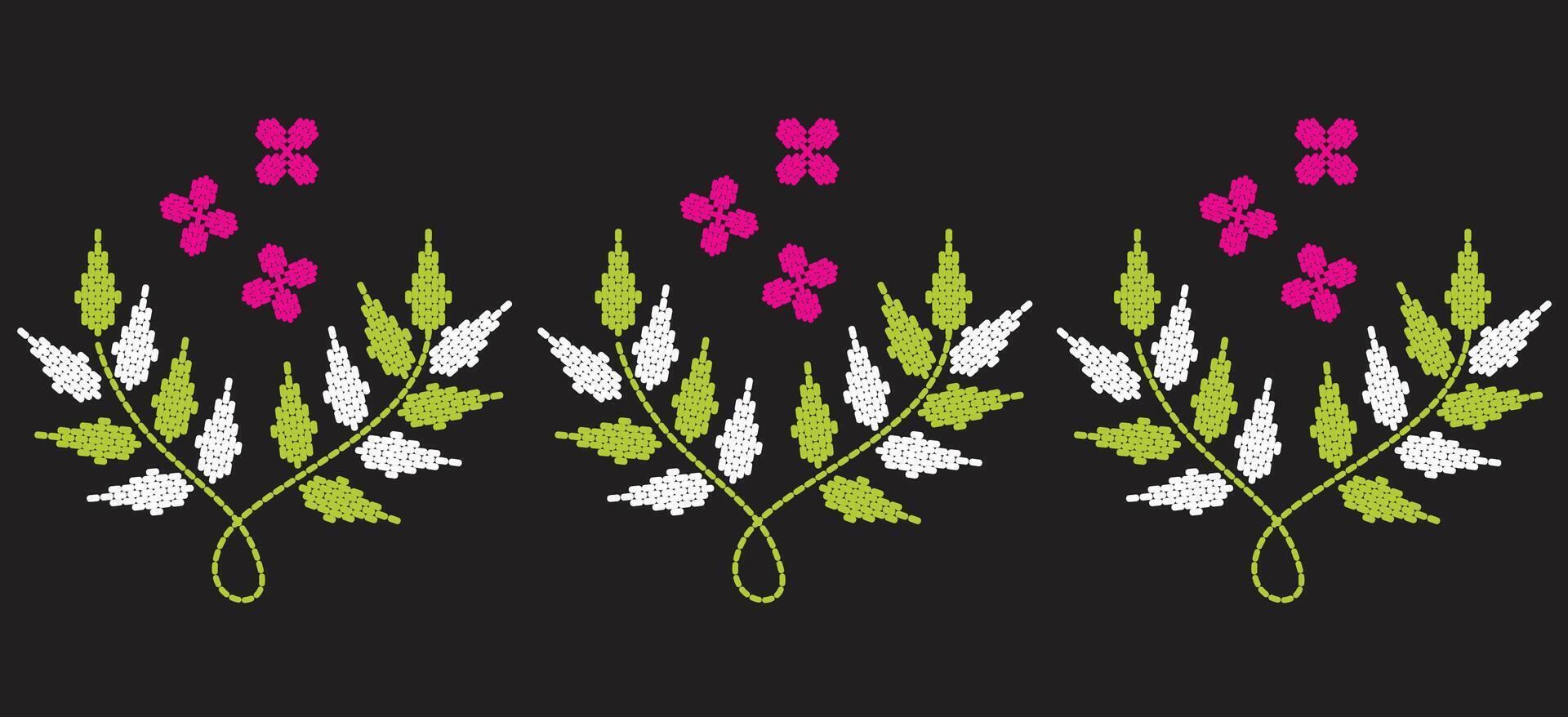 Motif ethnic pattern handmade border beautiful art. Ethnic leaf floral background art. folk embroidery Mexican, Peruvian, Indian, Asia, Turkey Uzbek style. Embroidery pattern design hem skirt. vector