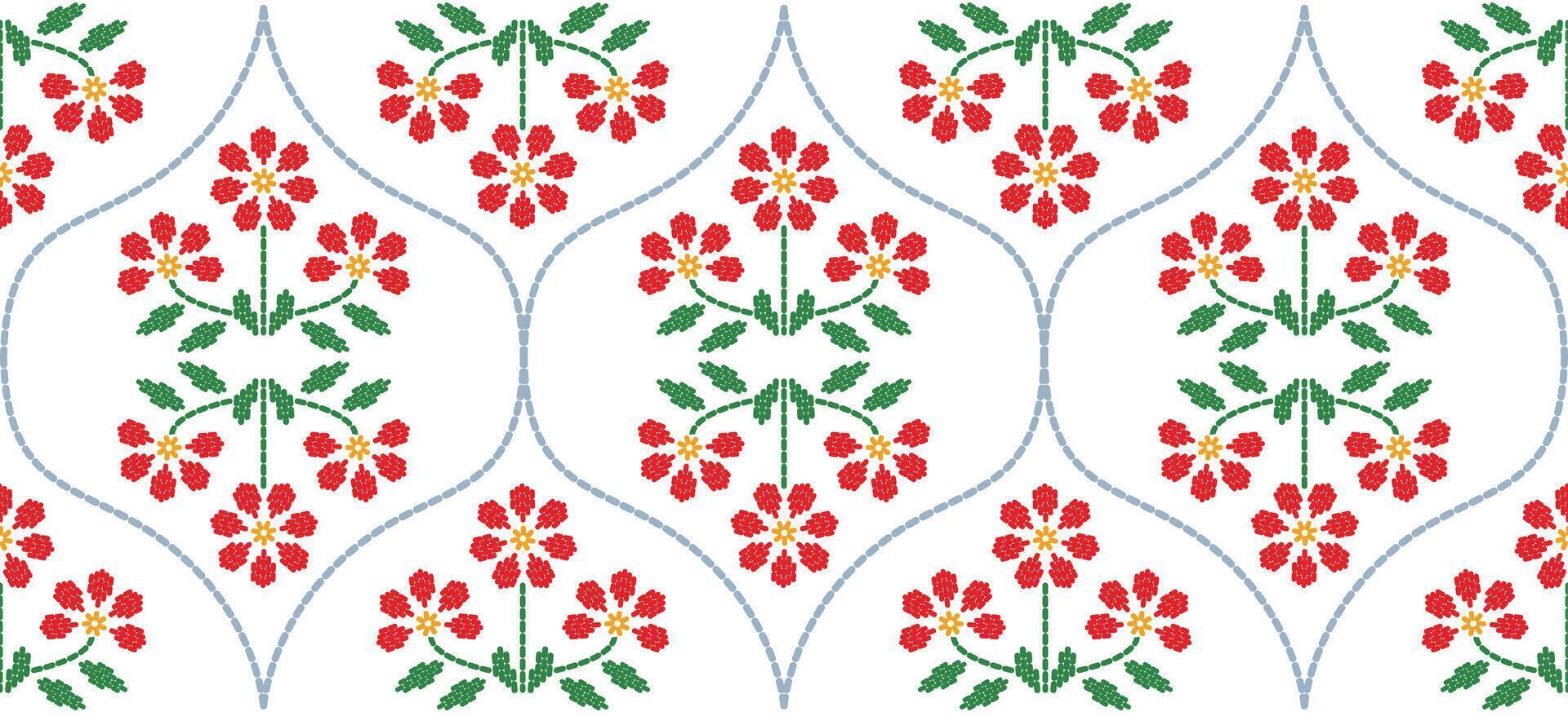 Motif ethnic handmade border beautiful art. Ethnic leaf floral background art. folk embroidery Mexican, Peruvian, Indian, Asia, Moroccan, Turkey Uzbek style. Embroidery pattern design hem skirt. vector