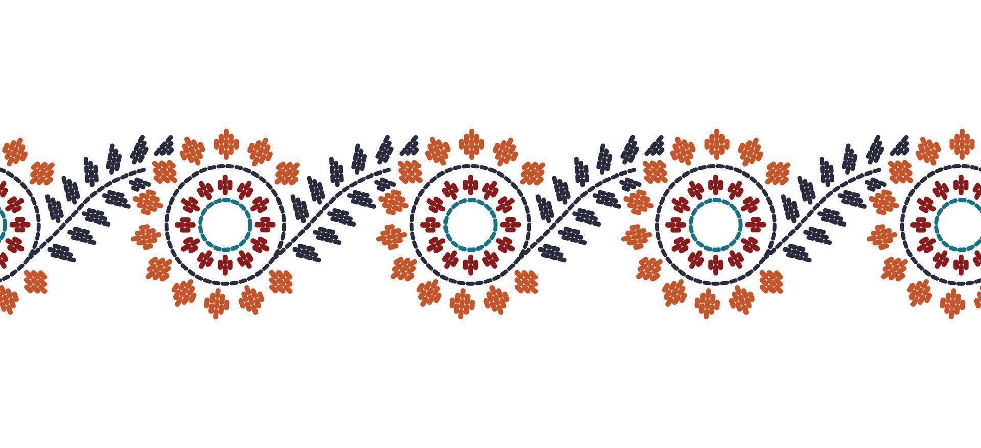 Motif ethnic handmade border beautiful art. Ethnic leaf floral background art. folk embroidery Mexican, Peruvian, Indian, Asia, Moroccan, Turkey Uzbek style. Embroidery pattern design hem skirt. vector