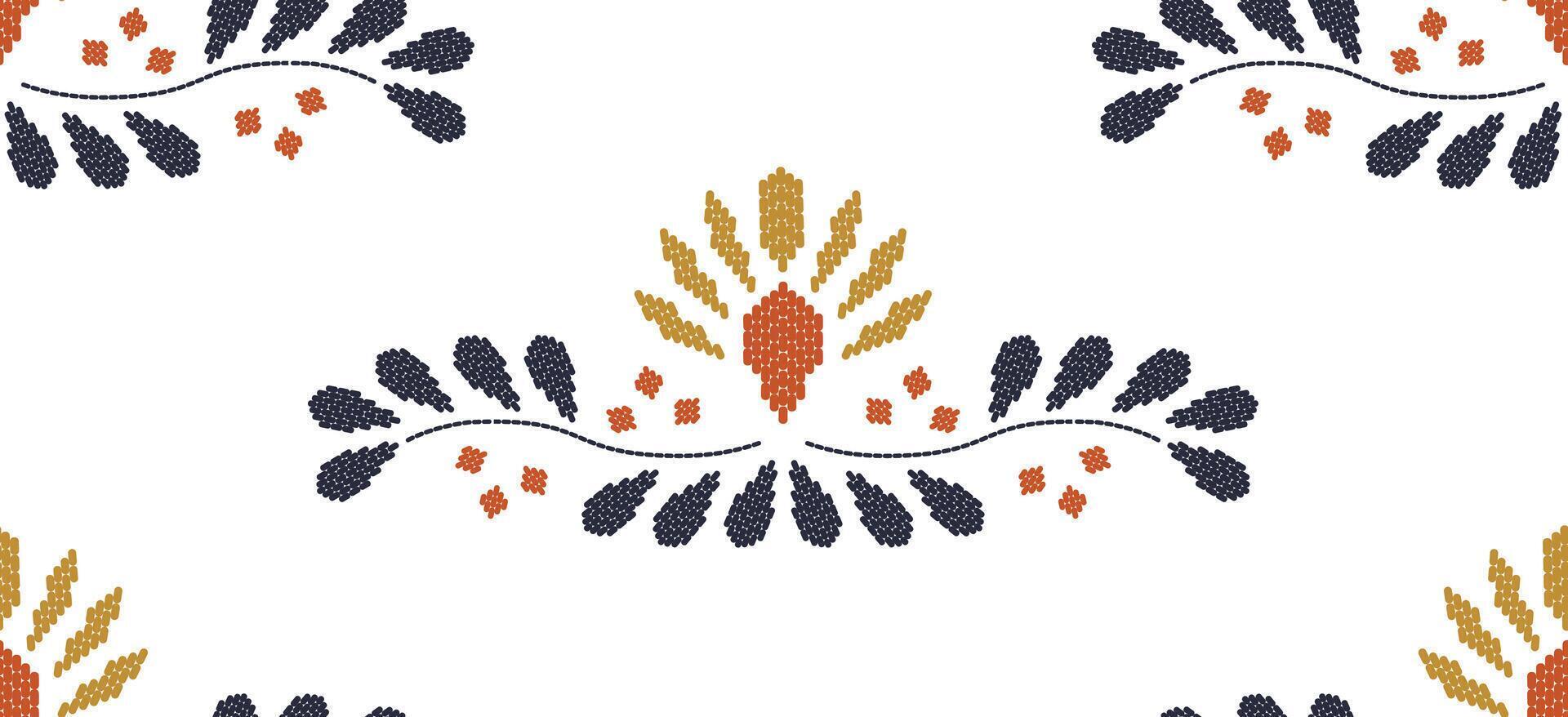 Motif ethnic border beautiful yellow floral art. Ethnic leaf floral background art. folk embroidery Mexican, Peruvian, Indian, Asia, Moroccan, Turkey Uzbek style. Embroidery pattern flowers vector