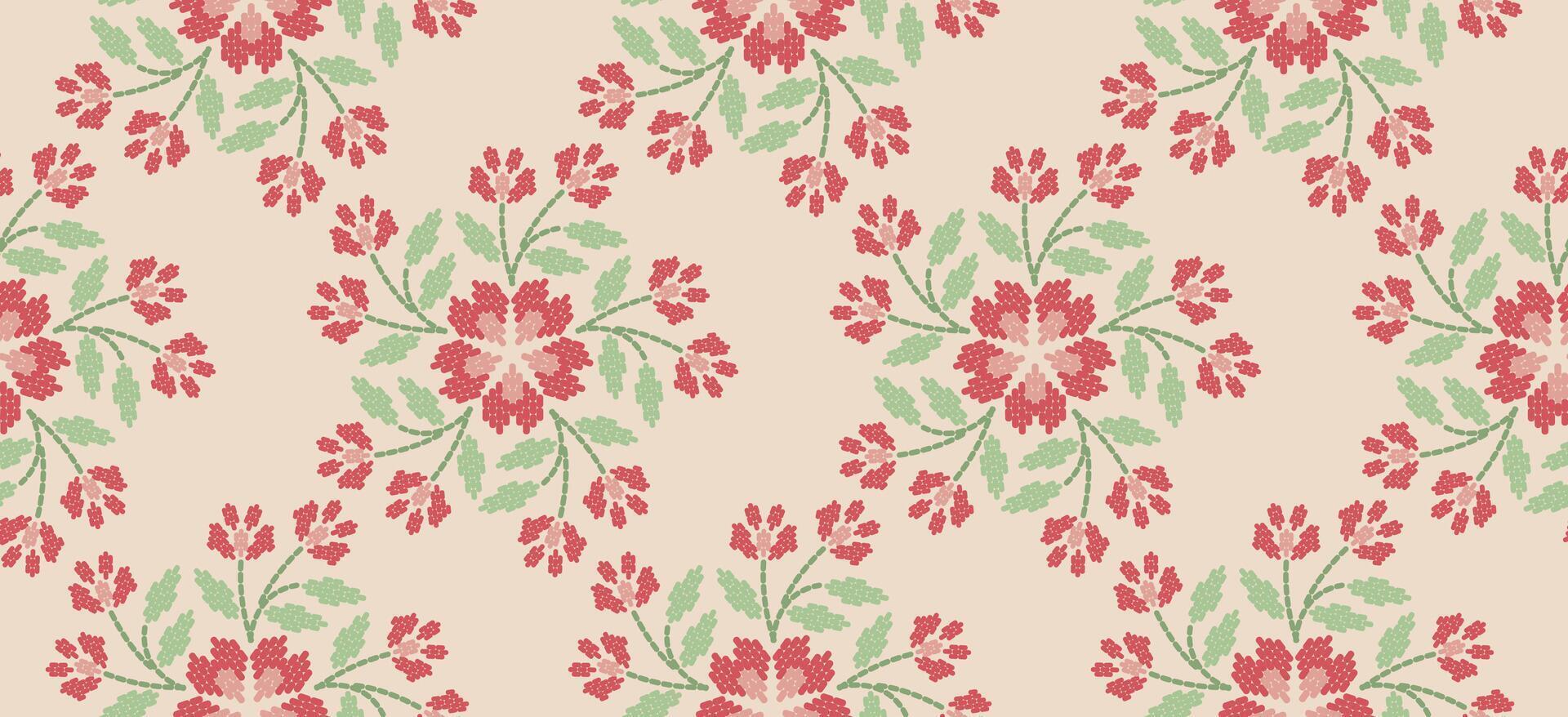 Motif ethnic border beautiful art. Ethnic red floral background art. folk embroidery Mexican, Indian, Asia, Moroccan, Turkey Uzbek style. Embroidery pattern design hem skirt. vector