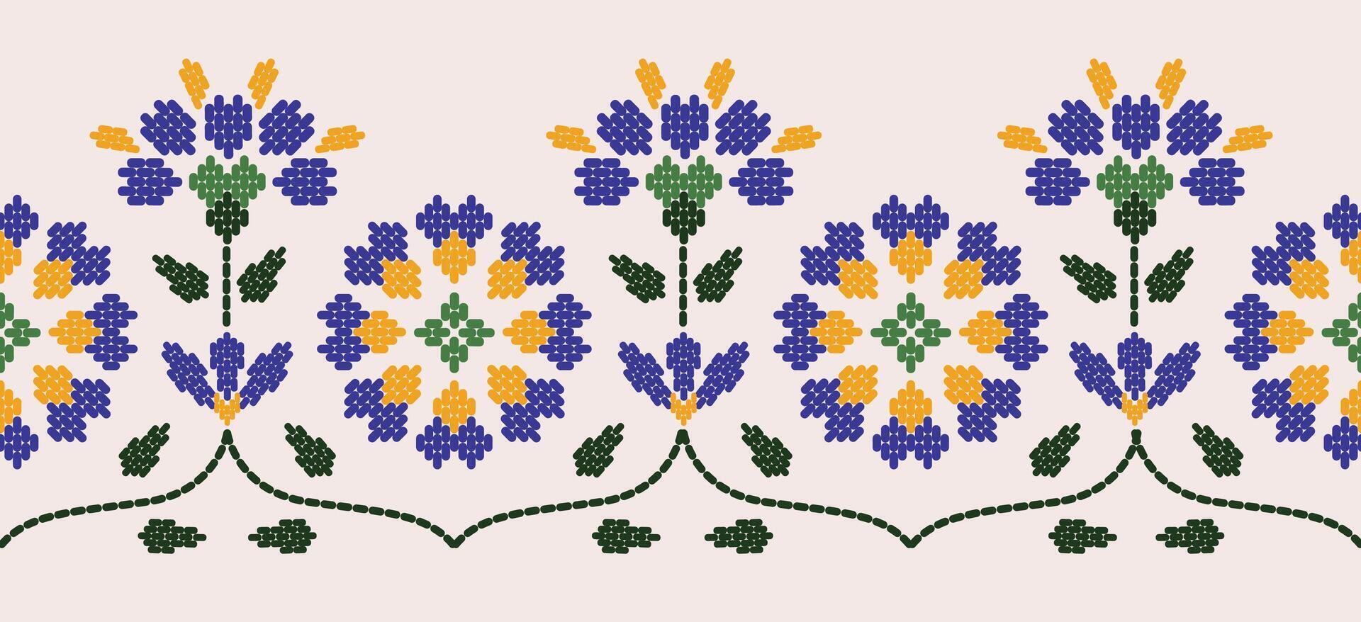 Motif ethnic handmade border beautiful art. Ethnic leaf floral background art. folk embroidery Mexican, Peruvian, Indian, Asia, Moroccan, Turkey Uzbek style. Embroidery pattern design hem skirt. vector