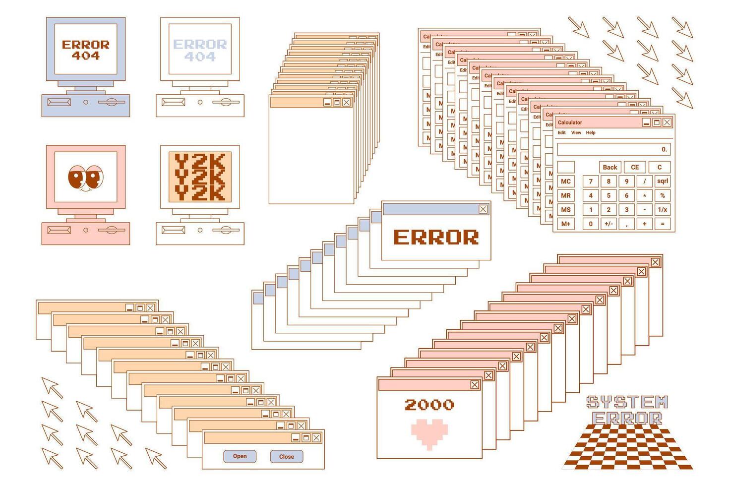Y2k interface stickers element with inscriptions. Art lettering, graphic design emblems for merch, apparel, streetwear. illustration. vector