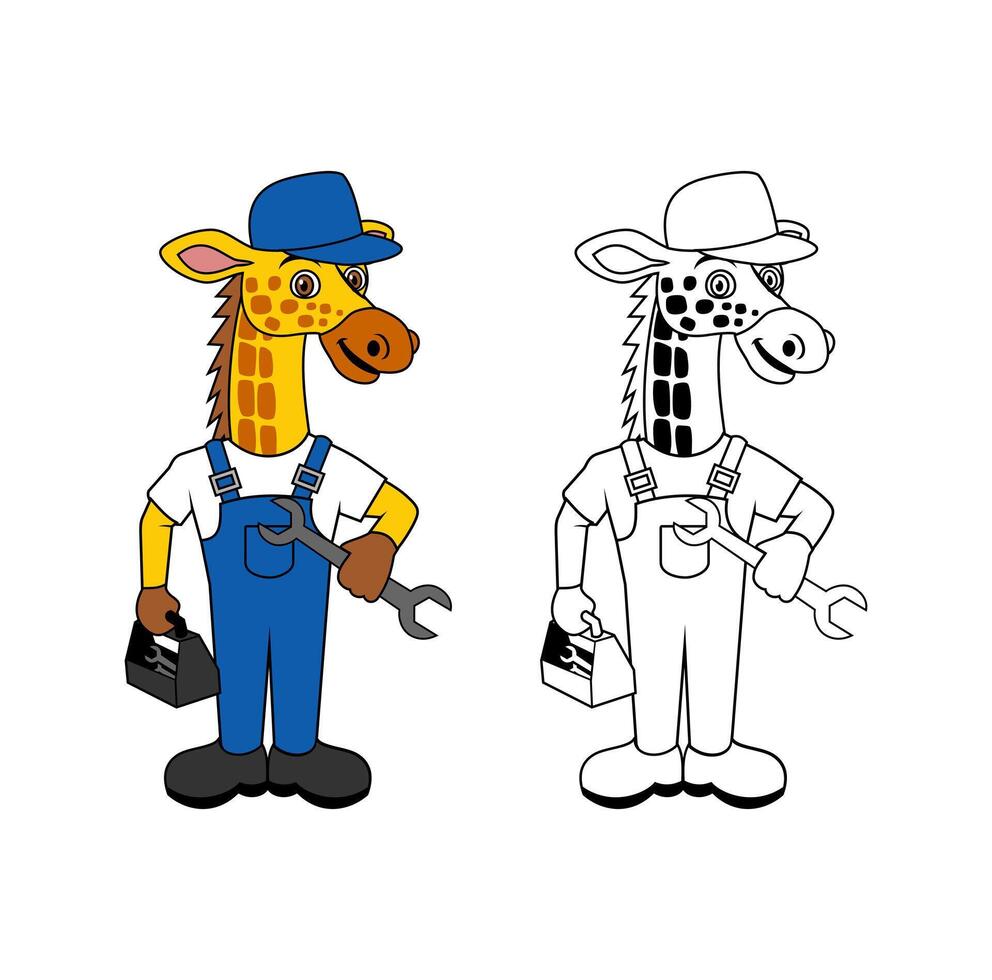 Giraffe Technician Cartoon Character Design Illustration vector
