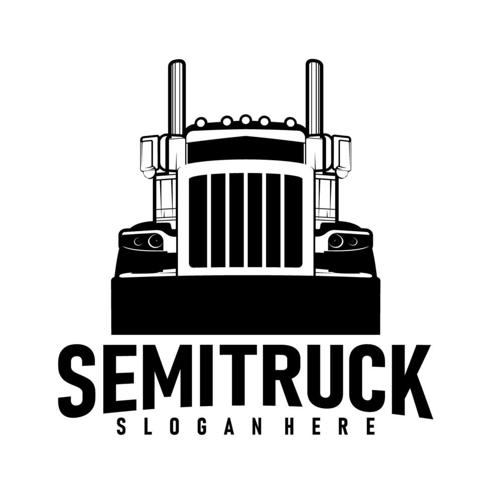 semi truck illustration black and white design vectorfor sticker bussines logo etc vector