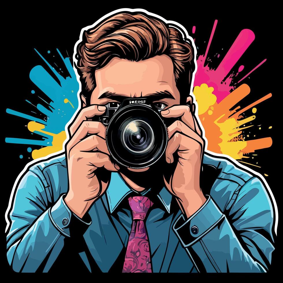 Professional photographer taking pictures on National Photography Day Concept. vector