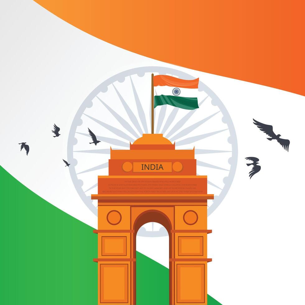 India gate and Indian flag with background vector