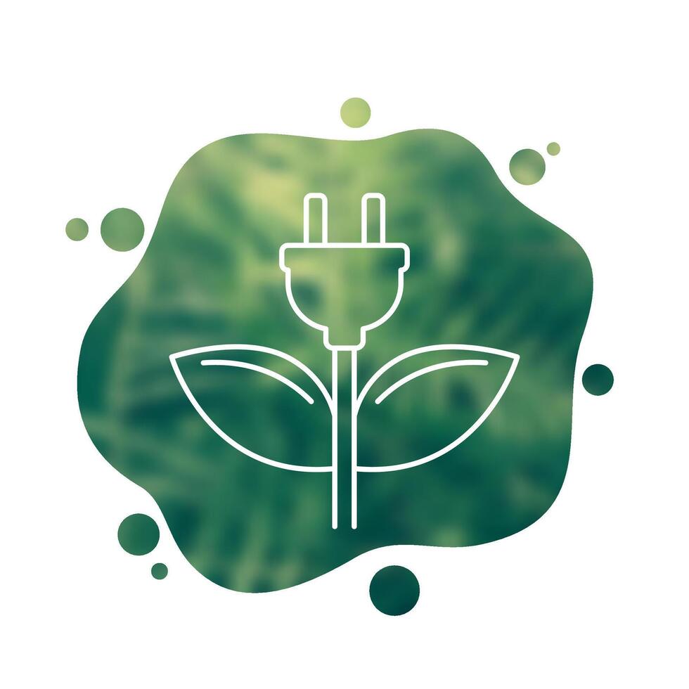 electric plug and green leaves icon, line vector