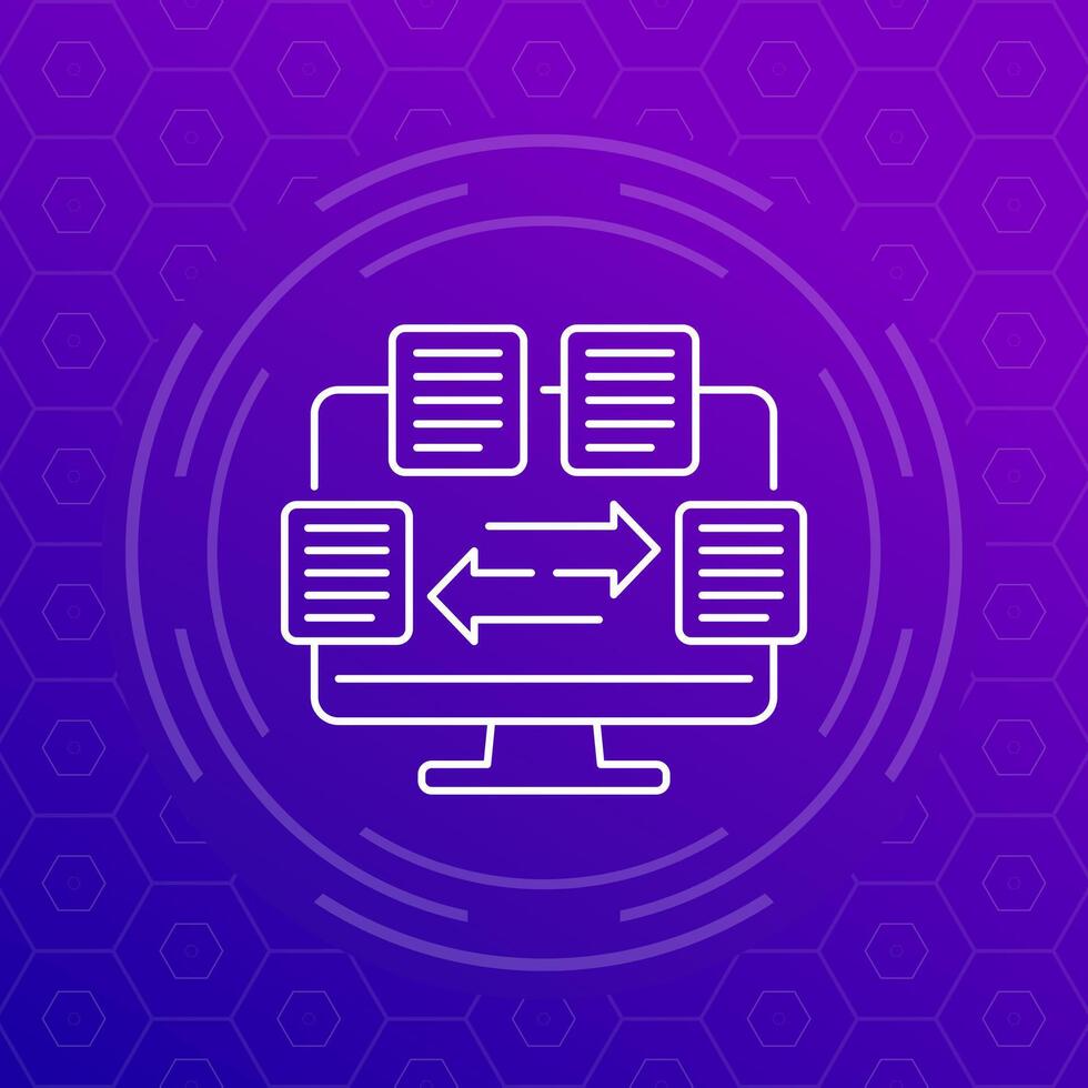 data exchange icon with documents, line vector
