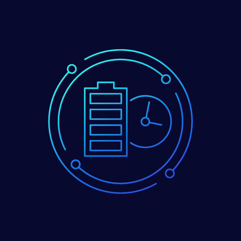 long battery life icon, linear design vector