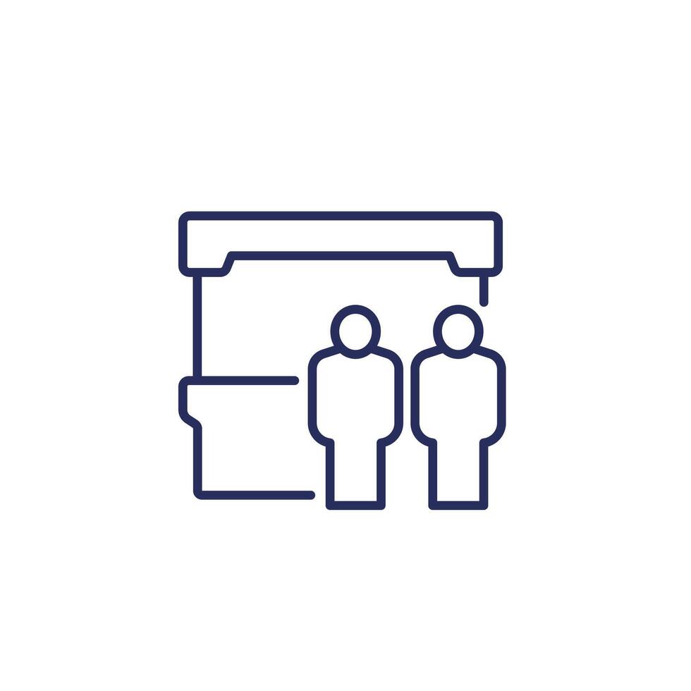 booth icon, exhibition stand line vector