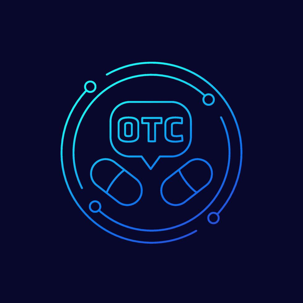 OTC drugs, pills icon, linear design vector