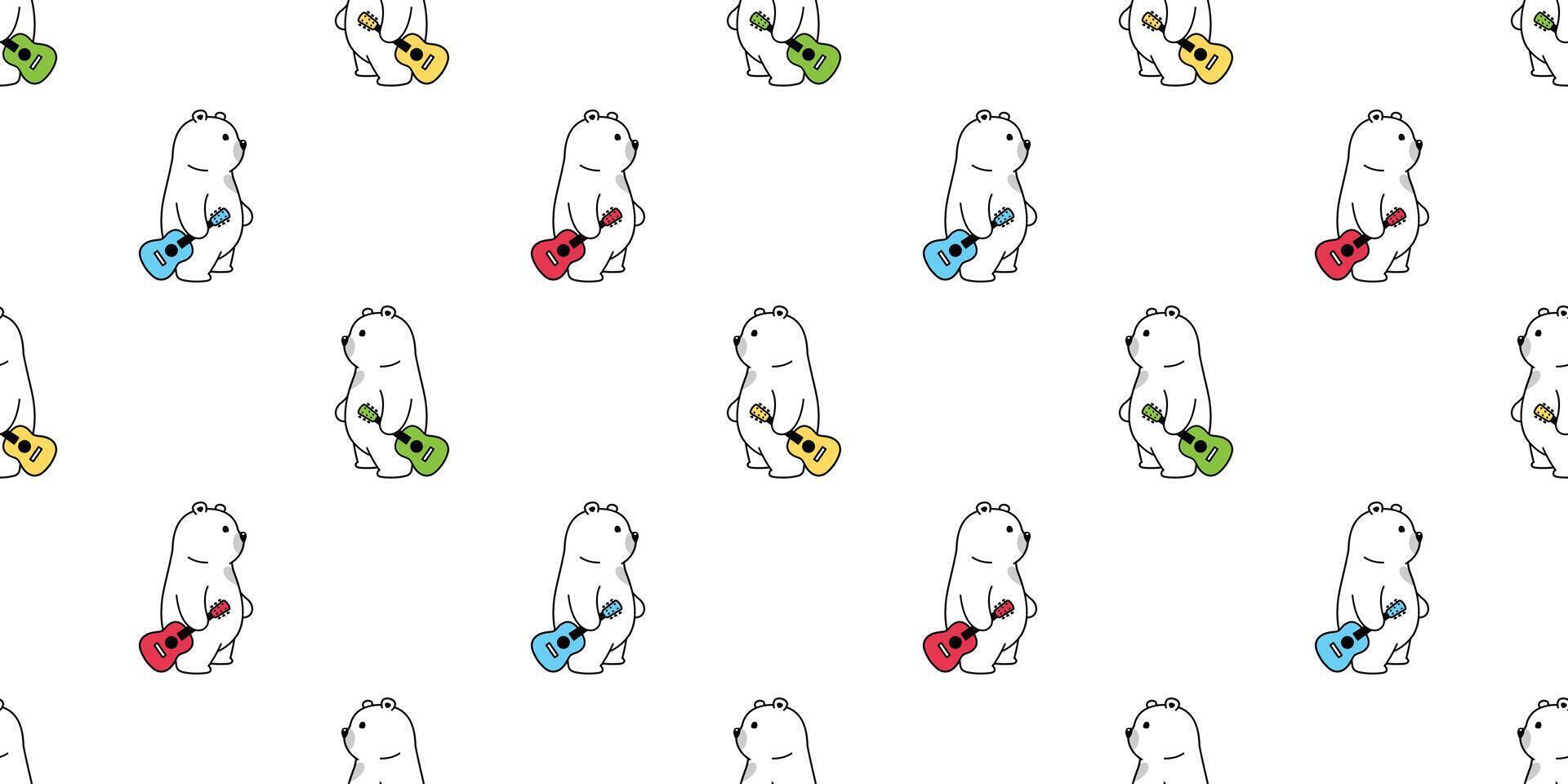 bear seamless pattern polar guitar ukulele bass teddy cartoon repeat wallpaper tile background gift wrapping paper scarf isolated illustration doodle pet design vector