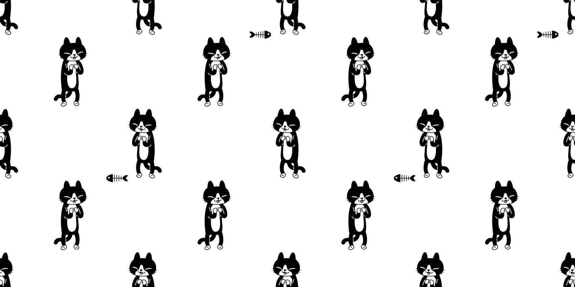 cat seamless pattern kitten calico fish bone neko breed character cartoon pet tile background repeat wallpaper kitten animal doodle illustration vector