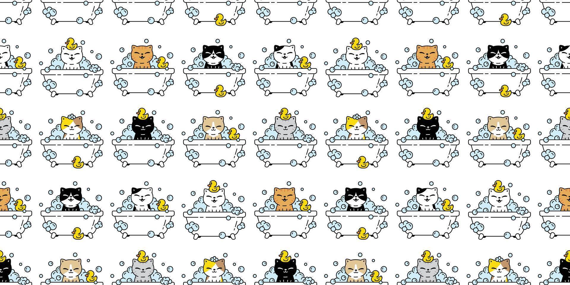 cat seamless pattern kitten icon shower bath calico soap shampoo pet puppy cartoon character gift wrapping paper tile background repeat wallpaper scarf isolated symbol doodle illustration desig vector