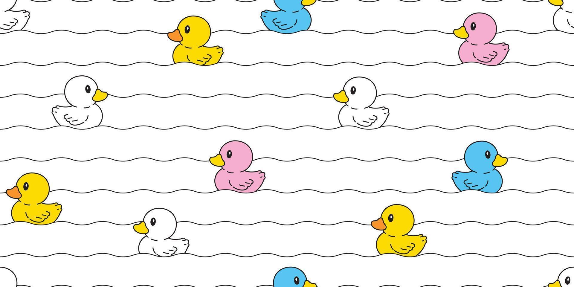 duck seamless pattern rubber duck shower wave bathroom toy ocean swimming pool chicken bird pet scarf isolated cartoon animal tile wallpaper repeat background doodle illustration pastel design vector