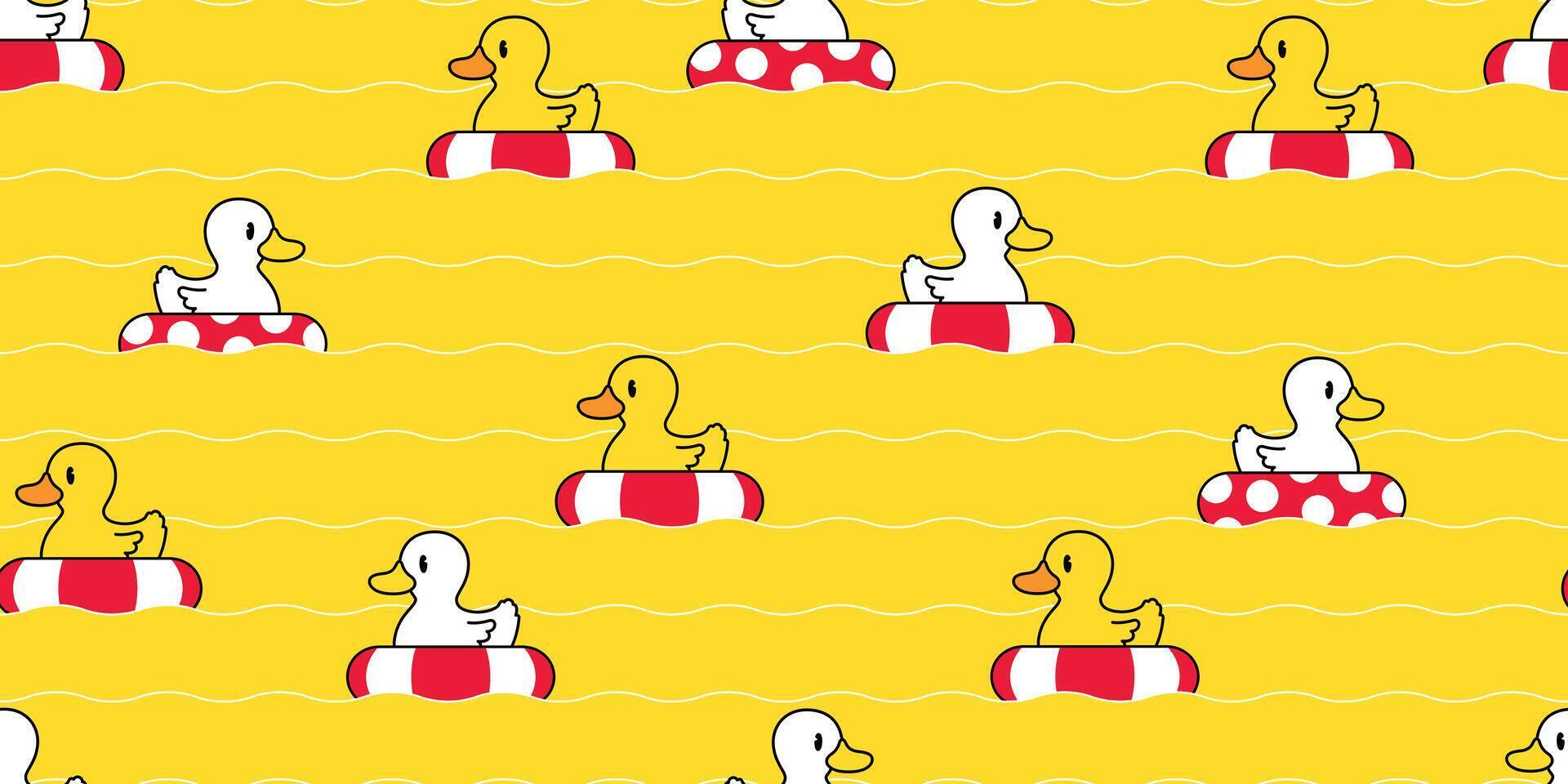 duck seamless pattern rubber duck swimming pool ring wave bird farm fish cartoon scarf isolated repeat wallpaper tile background gift wrapping paper illustration animal doodle design vector