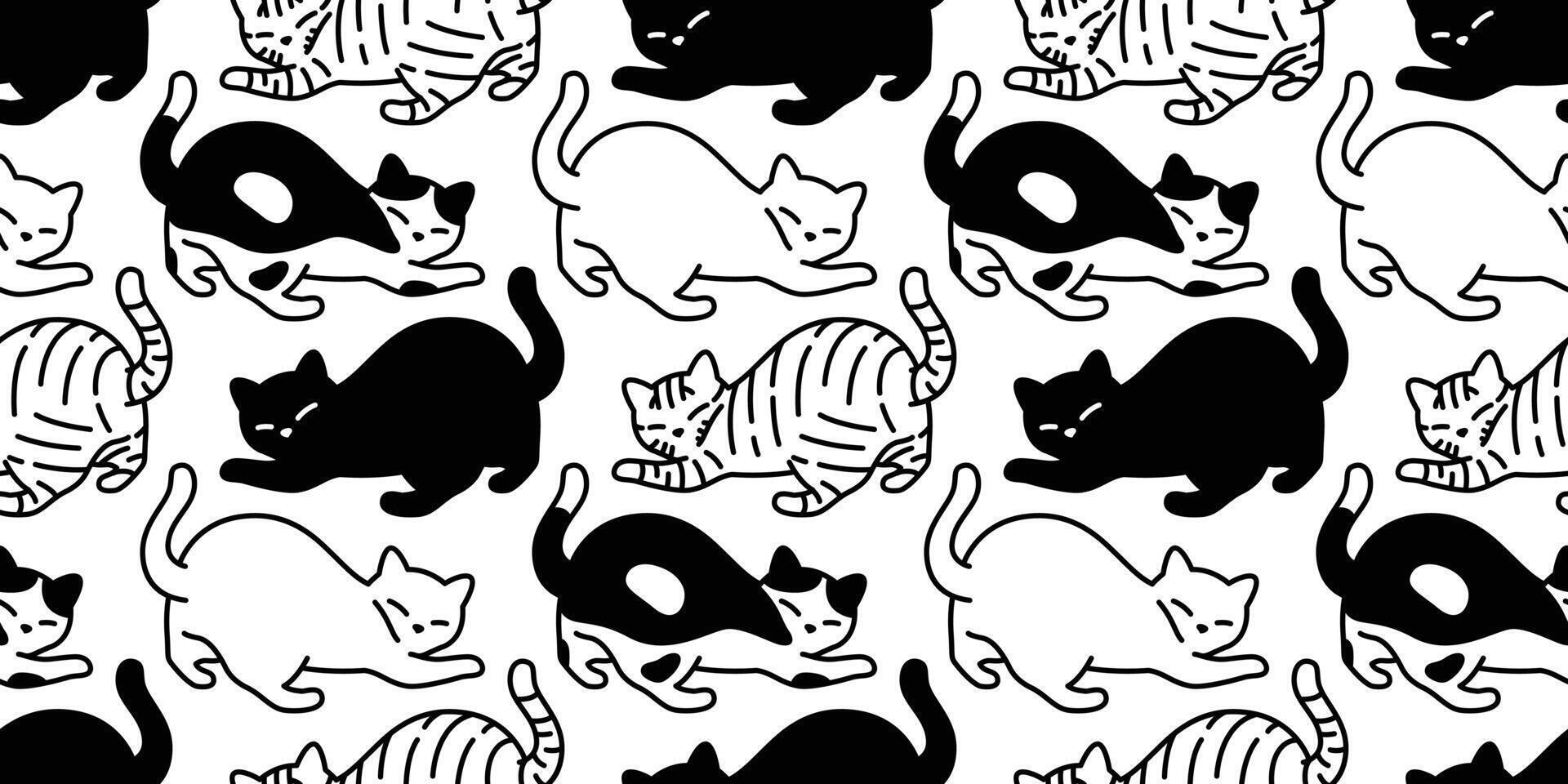cat seamless pattern calico kitten neko breed character cartoon pet tile background repeat wallpaper animal doodle illustration design scarf isolated vector