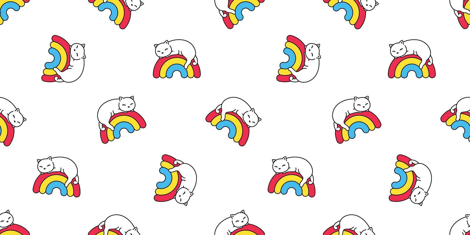 cat seamless pattern kitten rainbow calico breed sleeping neko dog pet character cartoon repeat wallpaper tile background scarf isolated illustration doodle white design vector