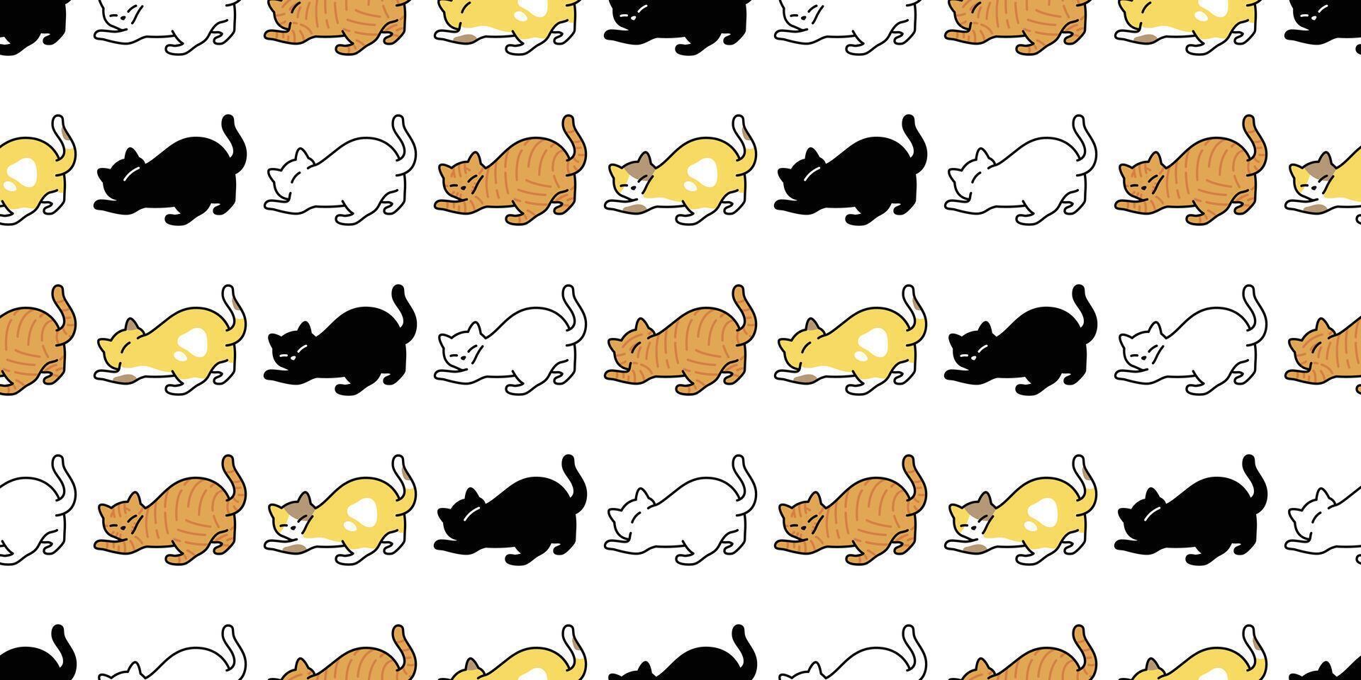 cat seamless pattern kitten calico neko breed yarn ball character cartoon pet tile background repeat wallpaper animal doodle illustration design scarf isolated vector